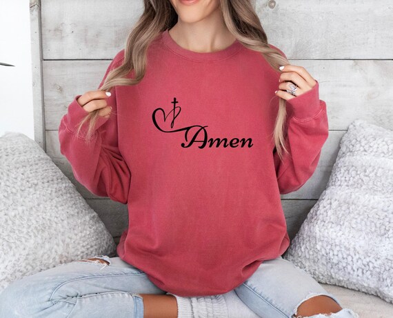 Comfort Colors Cross Heart Sweatshirt, Amen Sweater, Christian Apparel, Religious Shirt, Jesus Shirt, Gift Idea, Faith Shirt, Church Shirt