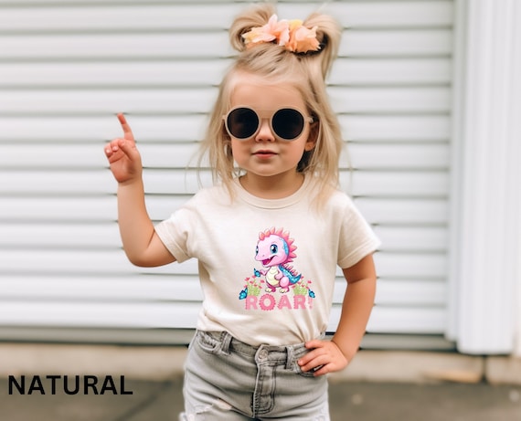 Whimsical Girl Dinosaur Touching Butterflies - Toddler T-Shirt, Butterfly Shirt, Dinosaur Shirt, Girl Dinosaur Tee, Dinosaur Lovers