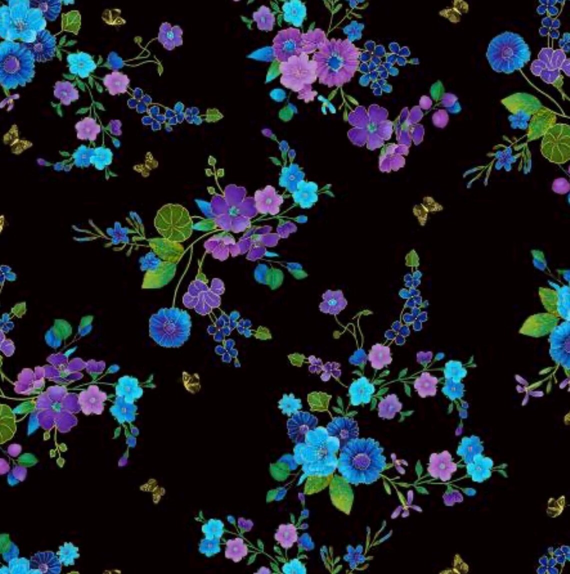 Timeless Treasures Utopia by Chong A Hwang Metallic Blue Purple Floral ...