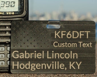Ham Radio Badge ID, Flag Background, Gift for ham, Name Tag, Ham Made, Call Sign