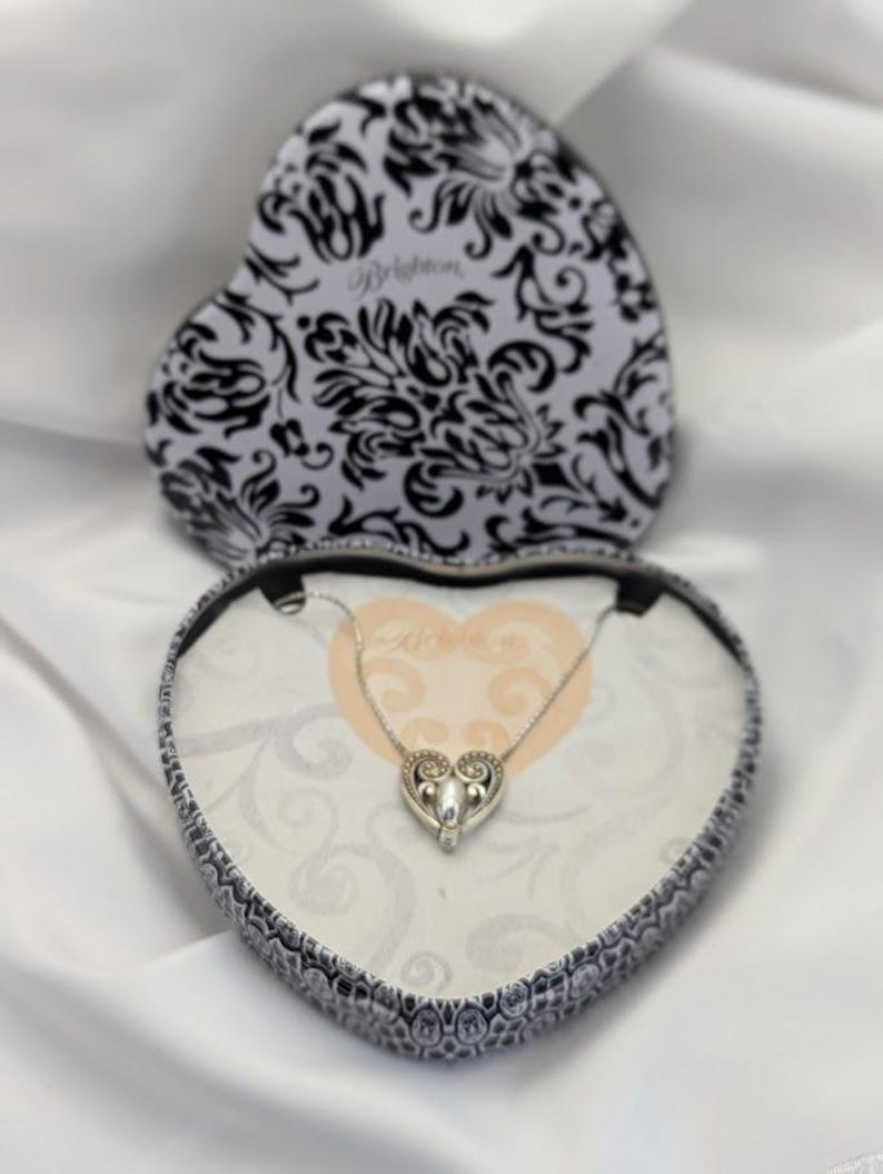 Brighton “Lacrima” Heart Necklace – Style JN2842 – Silver Scroll Pendant with Pearl Center – Original Tin & Tag image 12