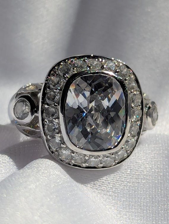 Clear CZ Halo Statement Ring – Sterling Silver, T… - image 2