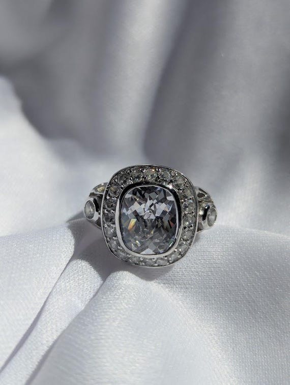 Clear CZ Halo Statement Ring – Sterling Silver, T… - image 1