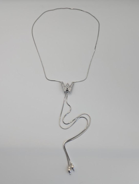 Rhinestone “W” Initial Necklace - image 1