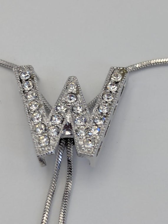 Rhinestone “W” Initial Necklace - image 2