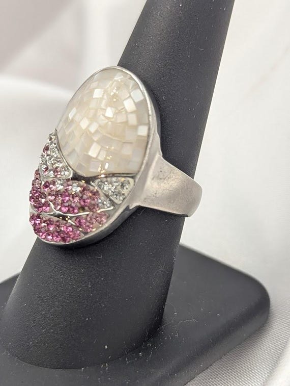 Sterling Silver Mosaic Ring, Iridescent Tile & Pi… - image 7