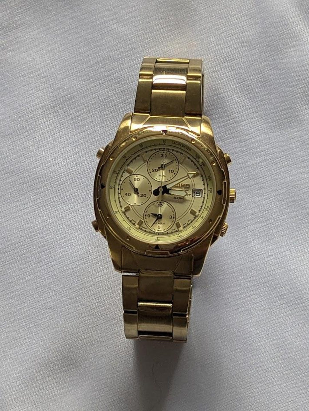 Seiko Men's Watch Quartz Alarm Gold Tone Chronograph 7T32-6M59 - Etsy