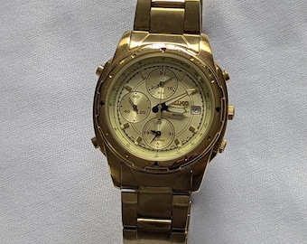 Seiko 7T32 6d70 Chronograph Alarm Gold Tone Vintage Mens