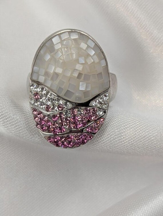 Sterling Silver Mosaic Ring, Iridescent Tile & Pi… - image 2