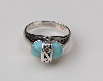 Sterling Silver Ring  PD 925 Marked  Turquoise Cabochon Stone