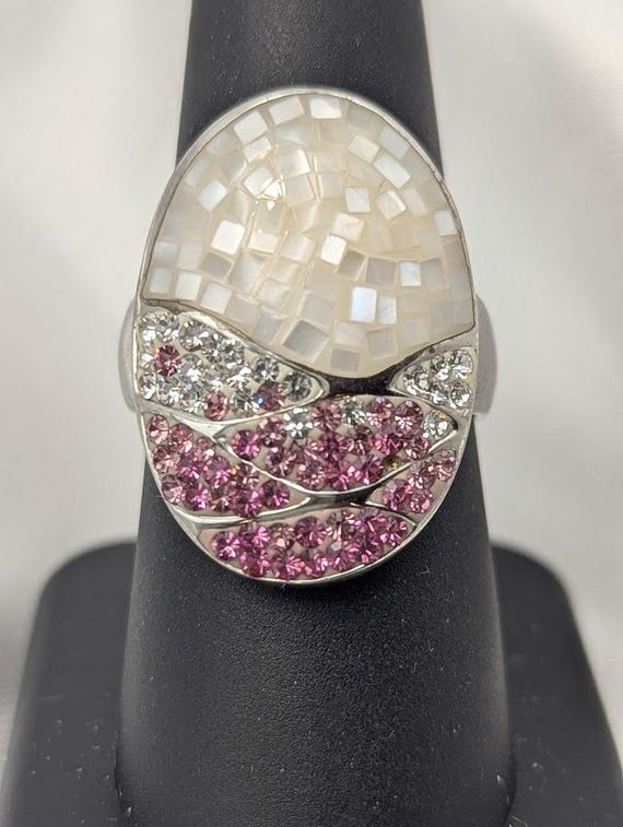 Sterling Silver Mosaic Ring, Iridescent Tile & Pi… - image 6