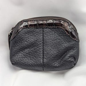 Brighton Brown Heart Pouch • Textured Leather Coin Purse • Croc Trim Zip Bag • Small Brighton Accessory 画像 5