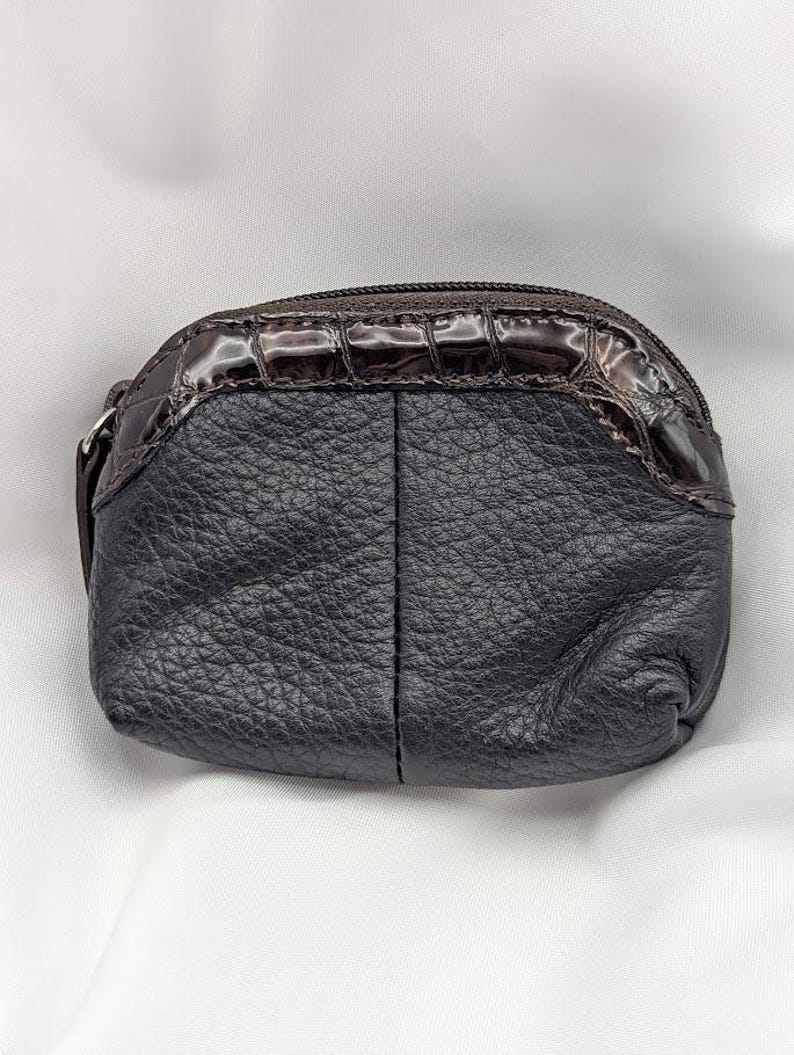 Brighton Brown Heart Pouch • Textured Leather Coin Purse • Croc Trim Zip Bag • Small Brighton Accessory 画像 5