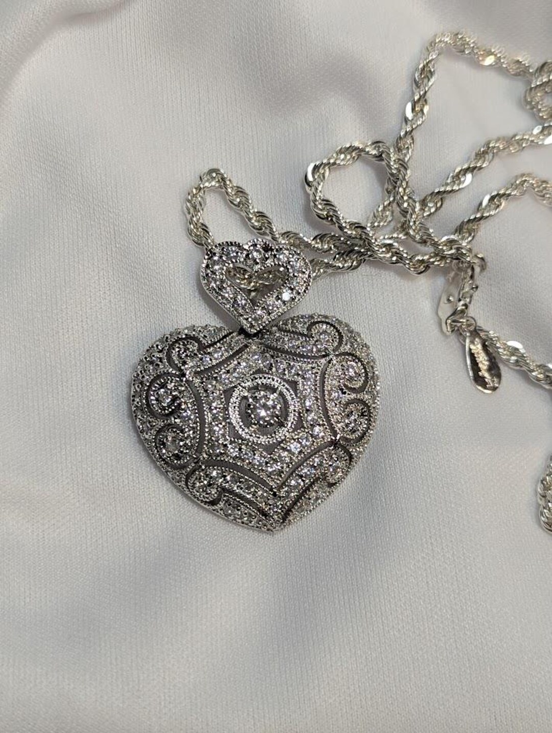 Silver Rhinestone Heart Vintage Sterling Silver Rhinestone Heart Pendant With Chain - Etsy
