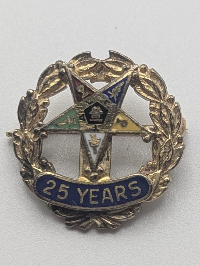 Vintage Order of the Eastern Star Pin - Sterling Silver 25-Year Service Badge