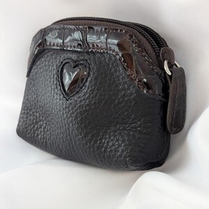 Brighton Brown Heart Pouch • Textured Leather Coin Purse • Croc Trim Zip Bag • Small Brighton Accessory 画像 2