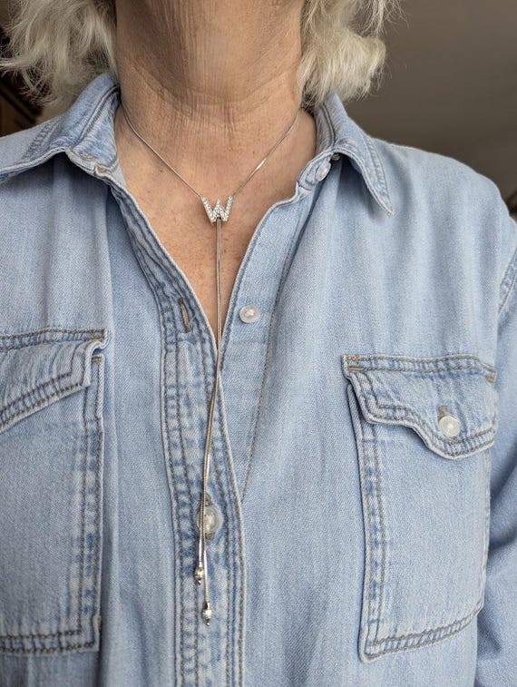 Rhinestone “W” Initial Necklace - image 5