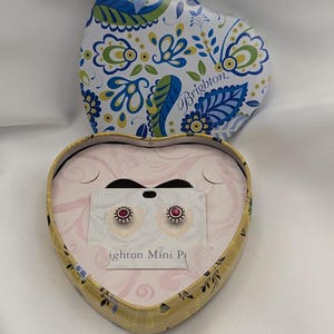 Brighton Mini Post Earrings – Red Crystal Studs with Original Heart Tin – Silver Tone Rope image 9