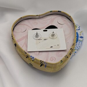 Brighton Mini Post Earrings – Red Crystal Studs with Original Heart Tin – Silver Tone Rope image 7