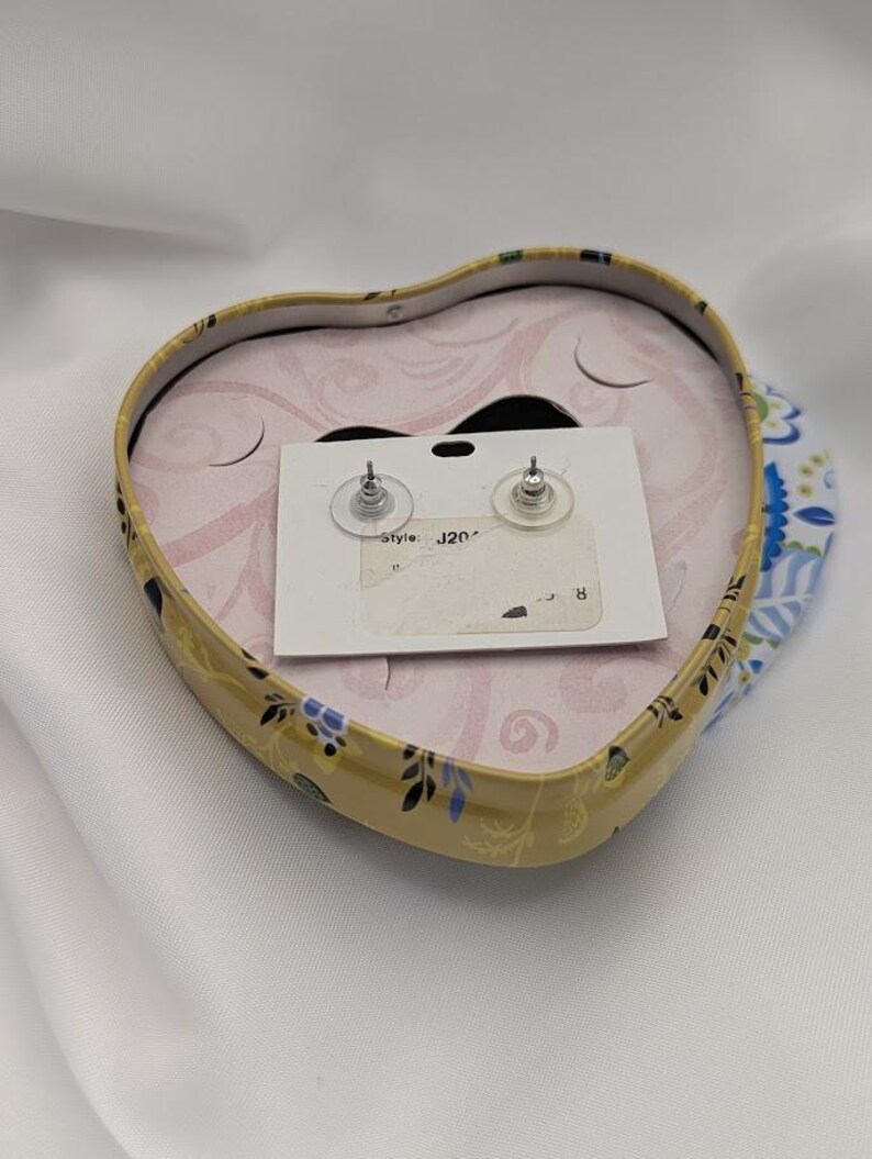 Brighton Mini Post Earrings – Red Crystal Studs with Original Heart Tin – Silver Tone Rope image 7