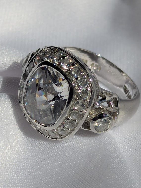 Clear CZ Halo Statement Ring – Sterling Silver, T… - image 4