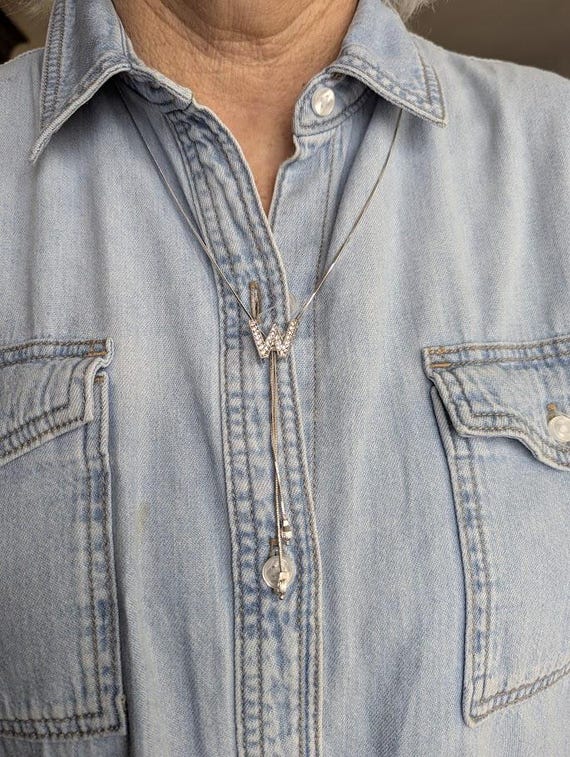 Rhinestone “W” Initial Necklace - image 4