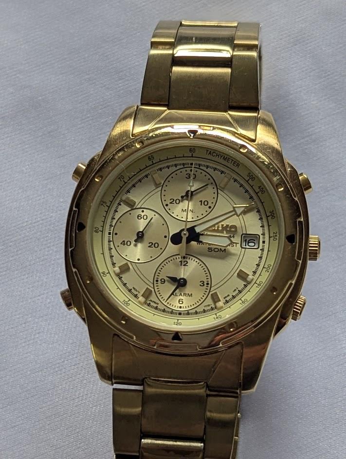 Seiko Men's Watch Quartz Alarm Gold Tone Chronograph 7T32-6M59 - Etsy
