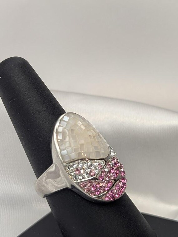 Sterling Silver Mosaic Ring, Iridescent Tile & Pi… - image 8