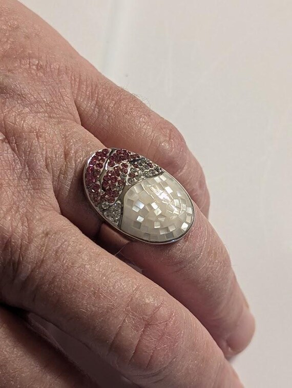Sterling Silver Mosaic Ring, Iridescent Tile & Pi… - image 9