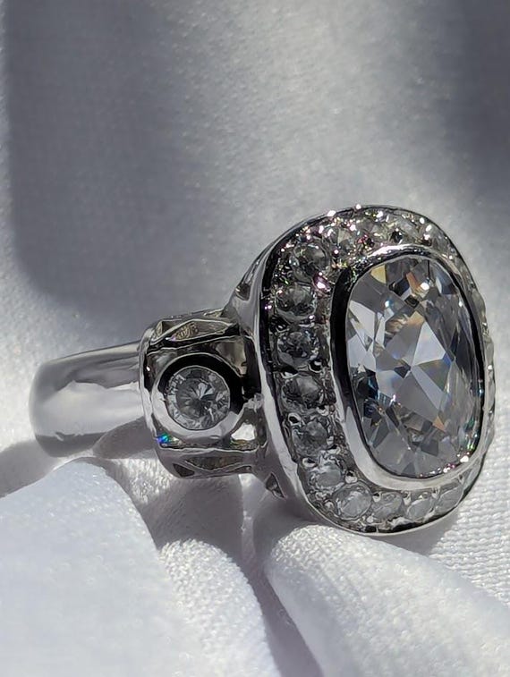 Clear CZ Halo Statement Ring – Sterling Silver, T… - image 3