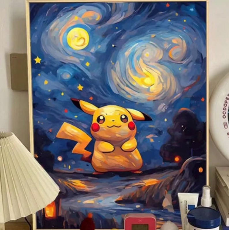 Pokemon Pikachu Van Gogh Starry Night Canvas Print Japanese Cute ...
