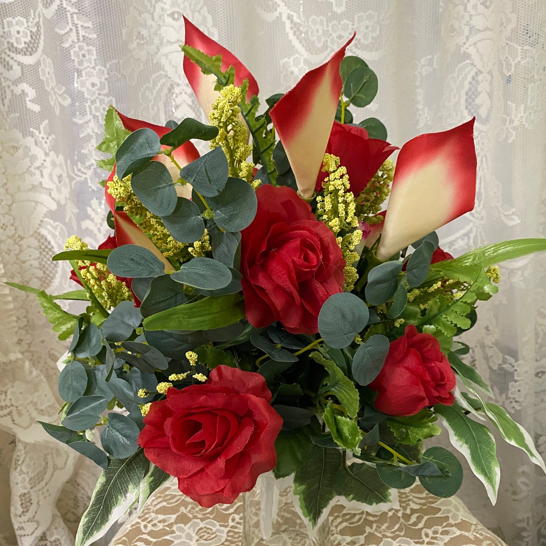 Wedding Bouquet Made With High Quality Silk Flowers Red Roses, Red ...