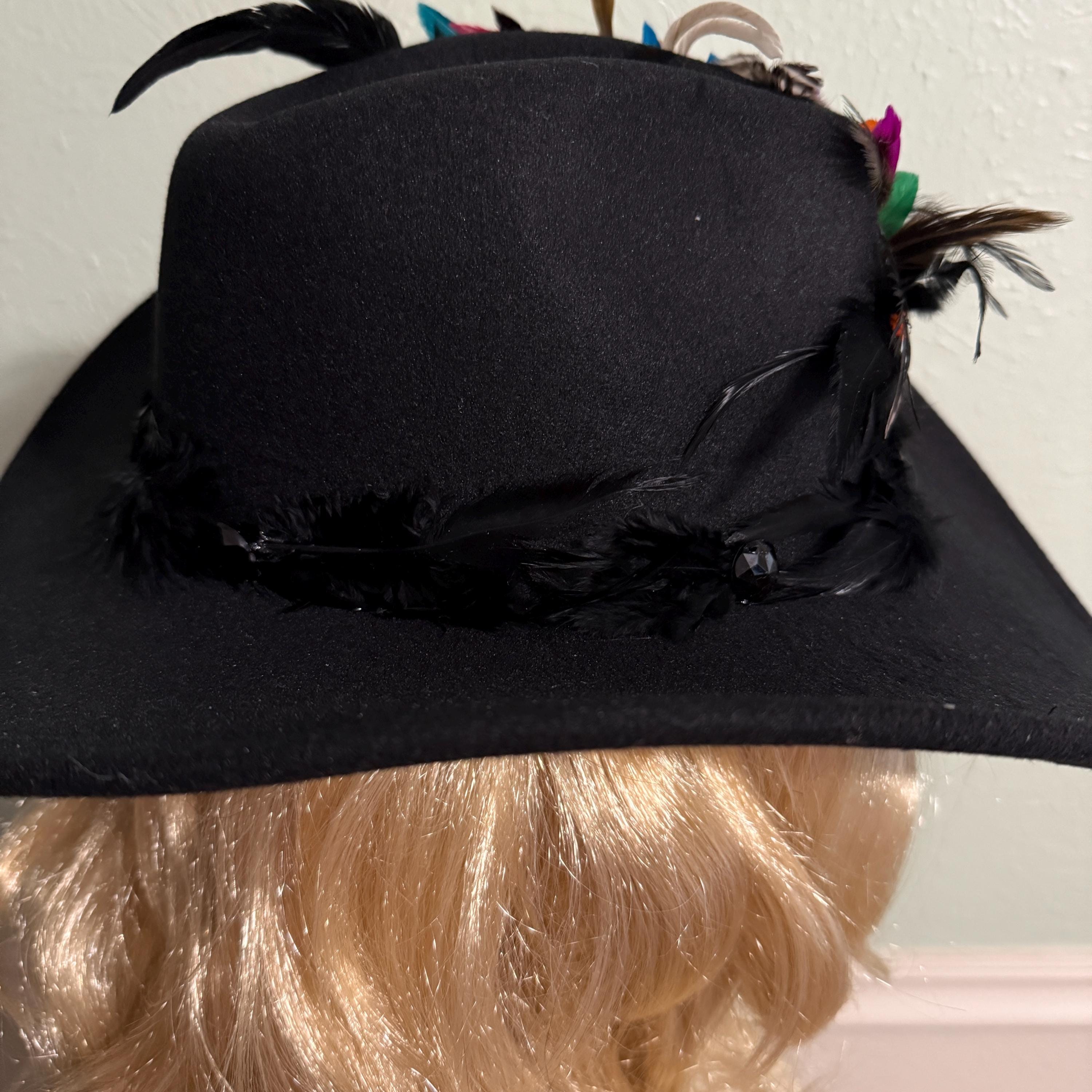 ✨? Embellished Bead Lace Embroidery Black Fedora Felt Hat My first attempt at beading brim on felt hat! main image 4