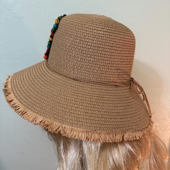 Beige Women\'s Straw Fedora with Cream Ribbon Floral Accent OS New Straw Floral Hats for Women for sale | eBay main image 3