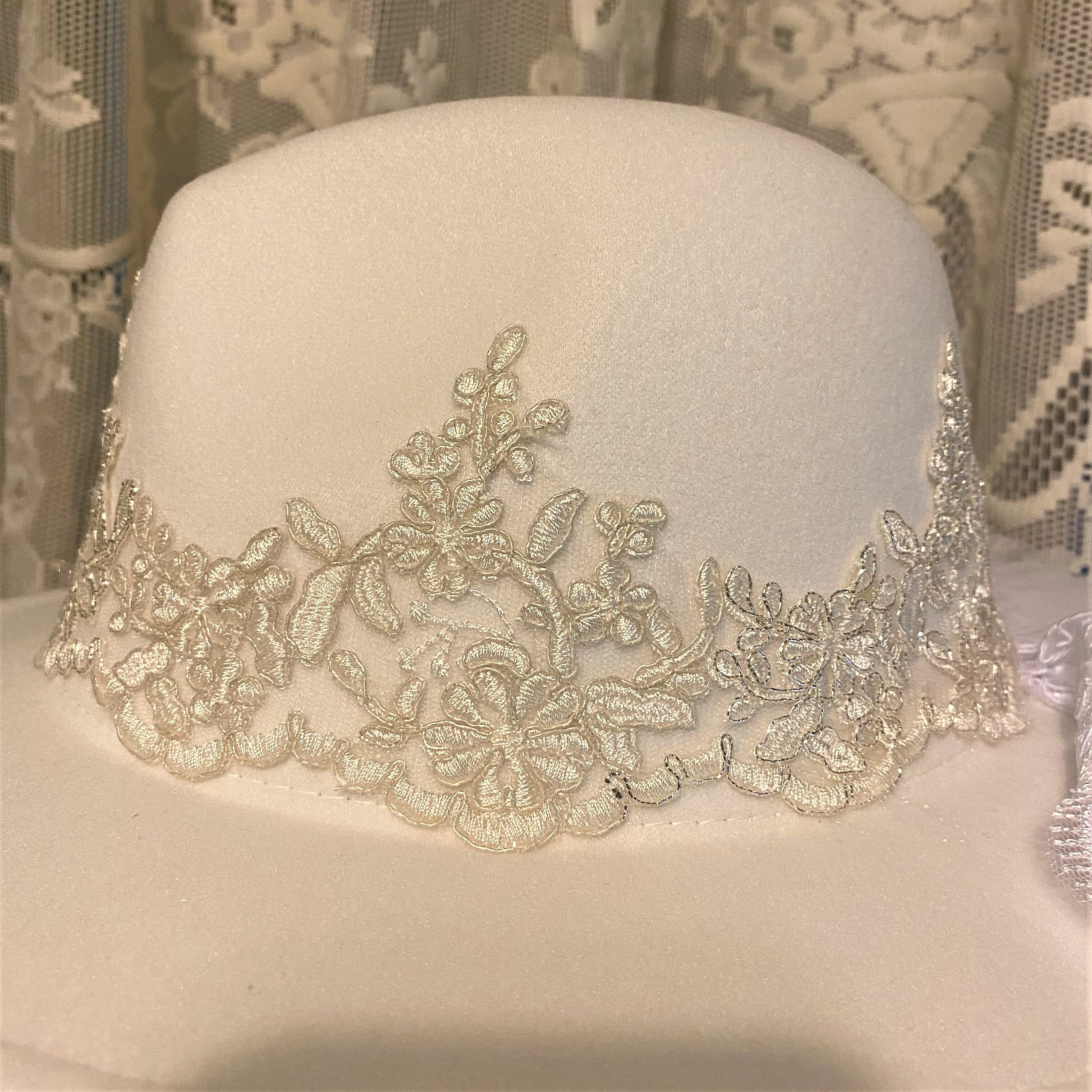 White Beaded felt fedora hat main image 0