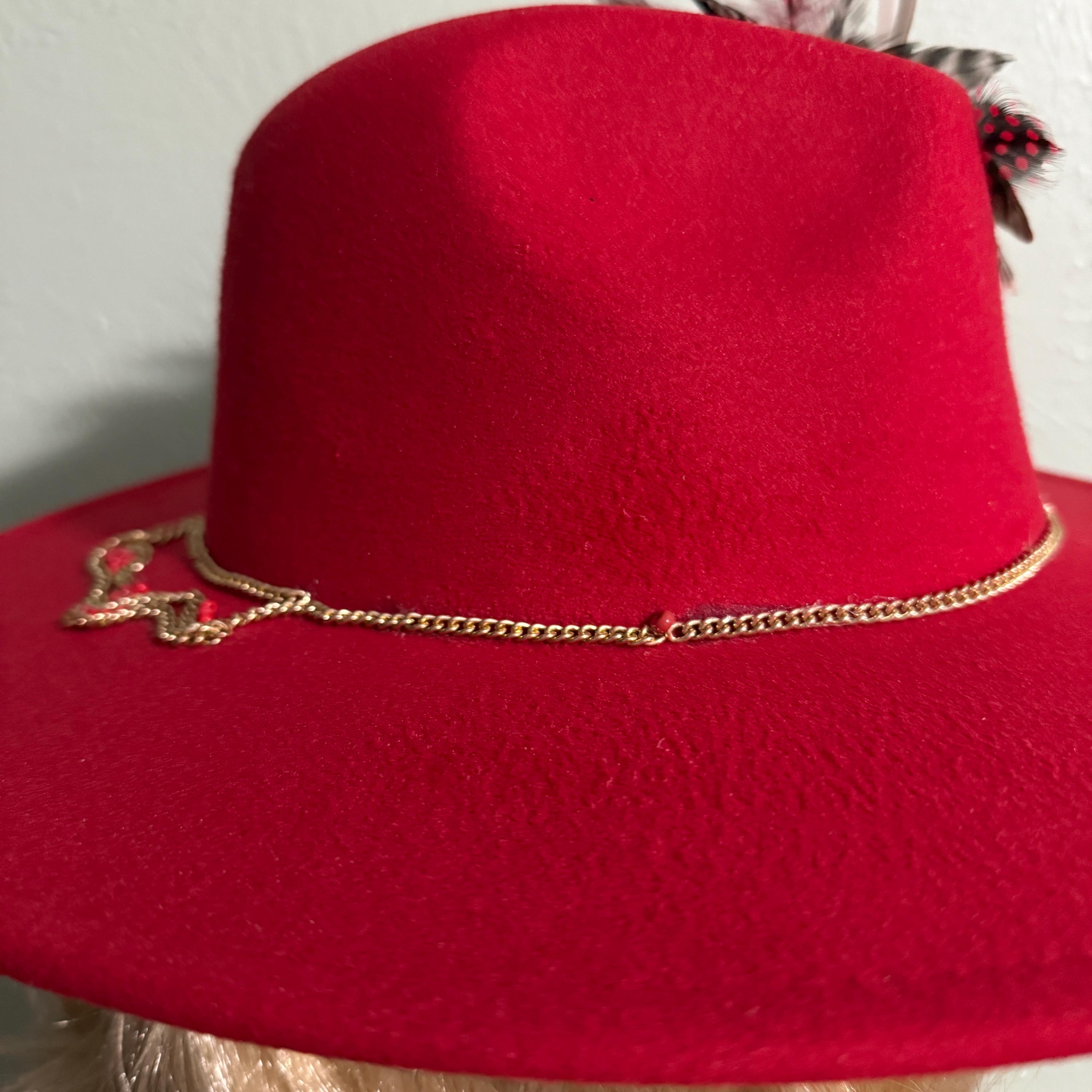 Handbeaded Gold Chain Red Fedora Hat Hats – Sole Crush Shoes & Accessories main image 4