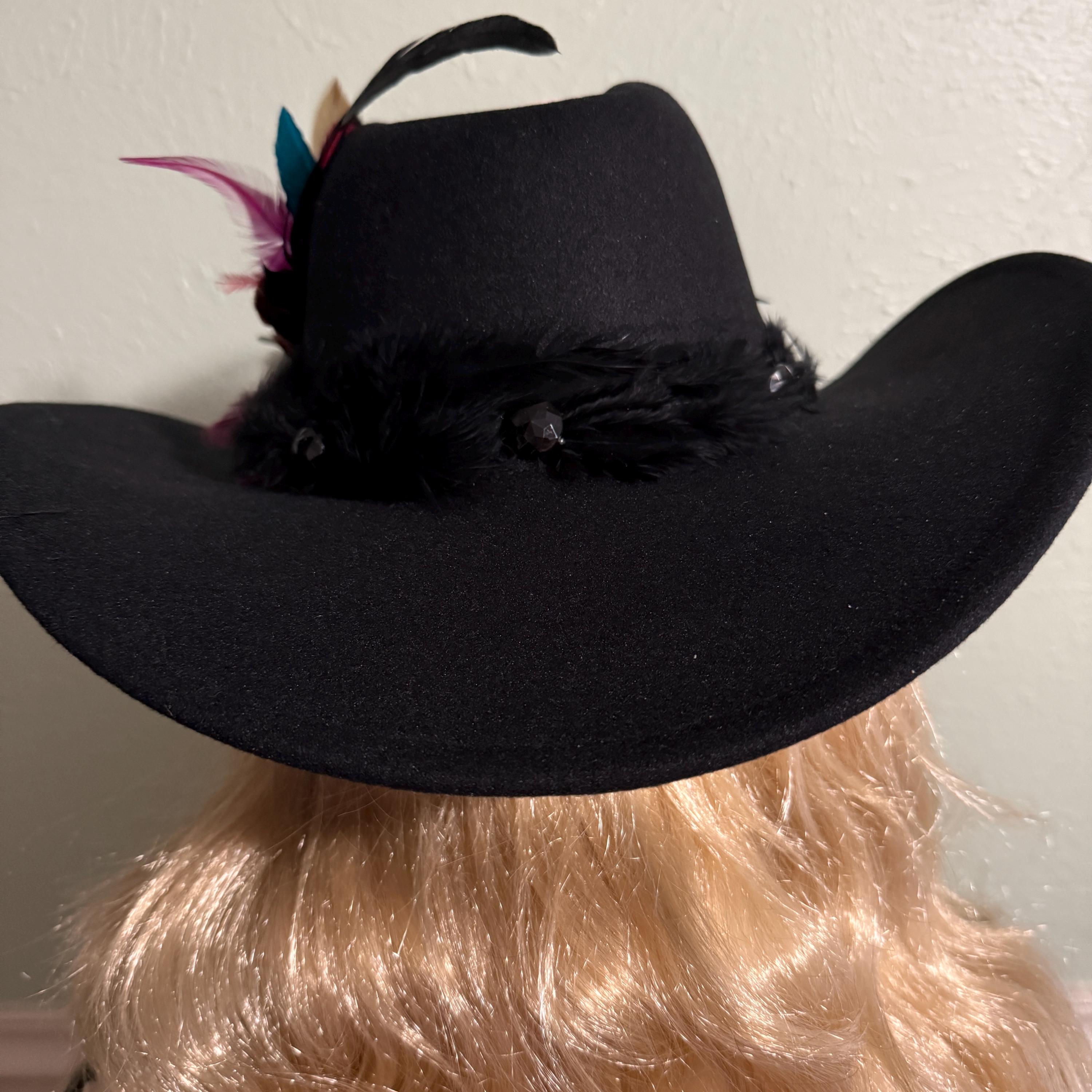 ✨? Embellished Bead Lace Embroidery Black Fedora Felt Hat My first attempt at beading brim on felt hat! main image 2
