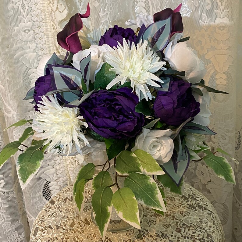 Wedding Bouquet Made With High Quality Silk Flowers. Bouquet Purple