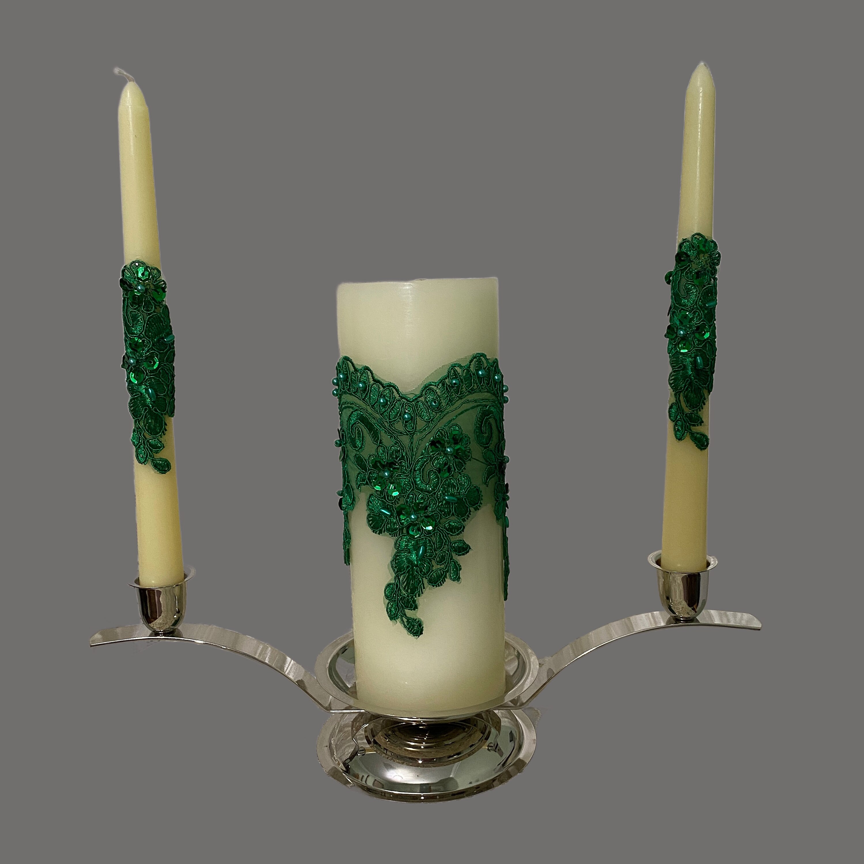 Wedding Unity Candle Set Emerald Green Embroidery Lace, Sequences ...
