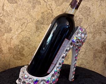 Elevate your wine display with our elegant High Heel Champagne / Wine Holder with Beautiful Iridescent Stones. Perfect for Bride's Table