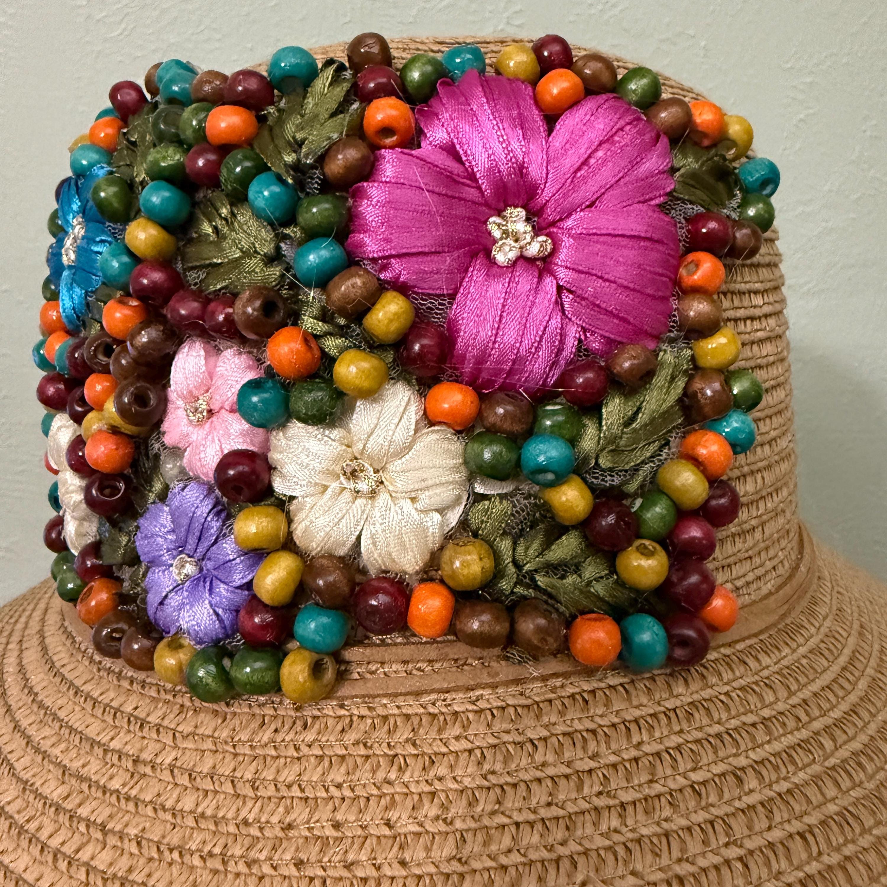 Beige Straw Fedora Hat. Embellished With Satin Ribbon  display picture 1