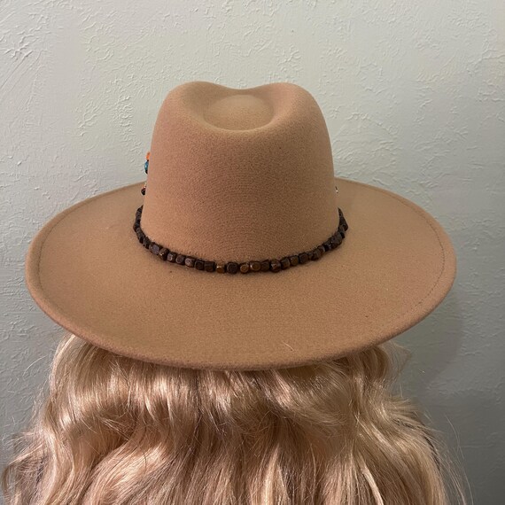 Beautiful Brown Felt Hat Embellished With Multicolored Beads  display picture 3