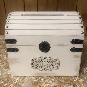 Wooden Card Box, Distressed White Card Box With Slot, Perfect for a Formal, Barn/Country or Shabby Chic Weddding. A Place to Store Memories