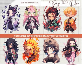 Personaggi Chibi Demon Fighters, Stile Manga - Png Anime - Generato AI - PNG ad alta risoluzione, Sfondo trasparente