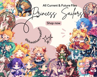 Chibi Princess Sailors Bundle - Anime Png, AI Generated Cliparts - Fond Transparent, téléchargement numérique PNG haute résolution