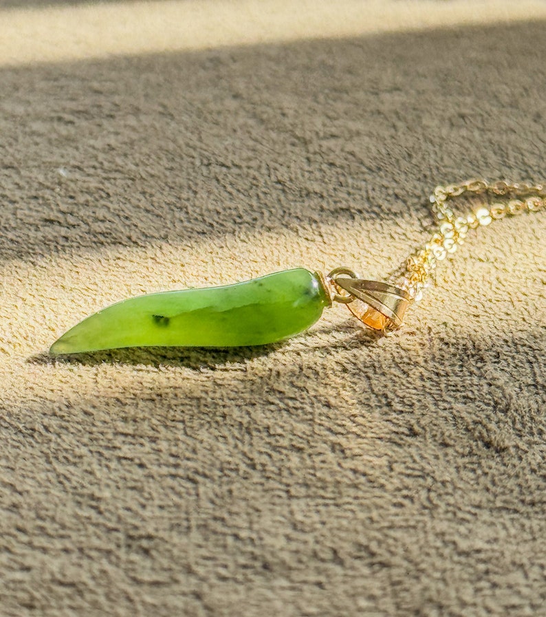 Jade Italian Corno Horn Delicate Charm Necklace, 1in Jade Italian Horn