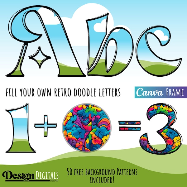 Fill your own Doodle Letters Canva frames, Drag and Drop Alphaset Alphabet Letters, PNG Editable Canva Frame Designs, Canva template letters
