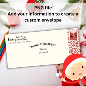 Carta de sobre de Santa, Carta de Santa PNG Cricut Sobre de elfo Carta de Santa Navidad png correo del polo norte Elfo correo de Navidad imprimible