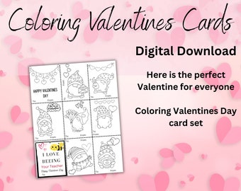 Classroom Valentines, Valentines cards for kids classroom, Valentines Day Coloring Activity, Printable Valentines, Instant Download