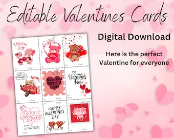 Classroom Valentines, Valentines cards for kids classroom, Teddy Bear Printable Valentines, Instant Download, Teacher Valentine